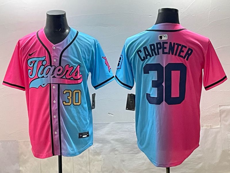 Men 2025 Detroit Tigers #30 Carpenter Blue pink Game Nike MLB Jersey style 02